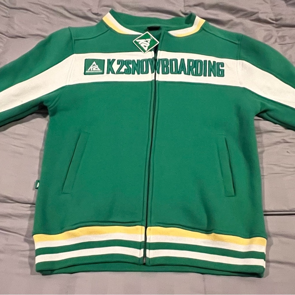 Men’s Medium Green/White Mens Zip Up Snowboarding Jacket